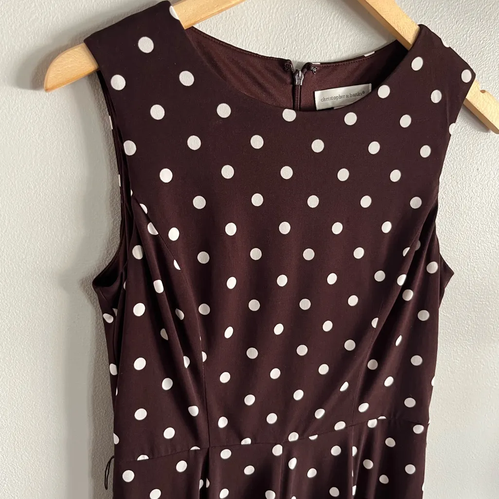 Christopher & Banks Brown White Polka Dot Sleeveless Midi Dress Size 6 - Image 3