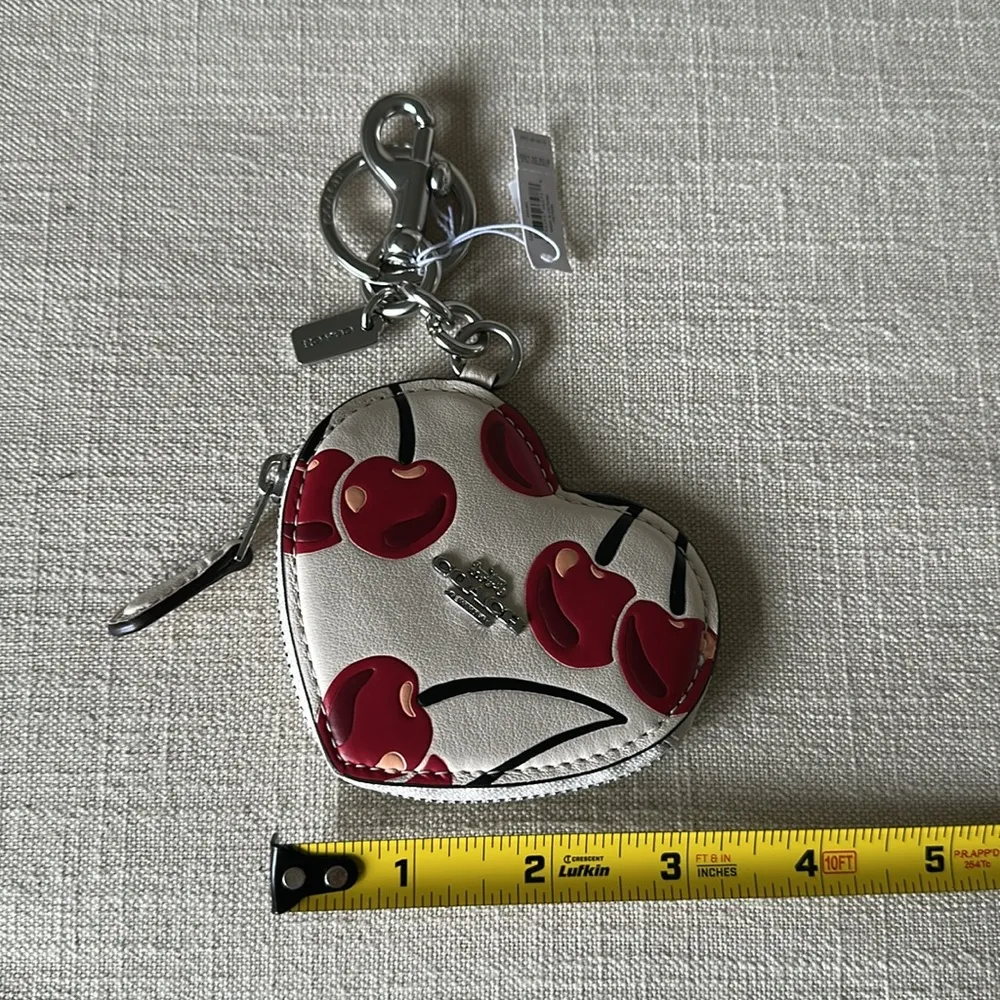 Coach Heart Coin Pouch Bag Charm With Cherry Print New NWT - Image 7