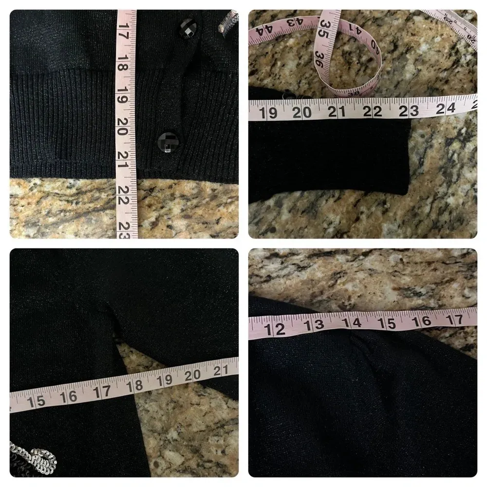 VINTAGE ONCE AGAIN SEQUIN CARDIGAN BLACK LONG SLEEVE MODEST MATURE GRAMMACORE M Size M - Image 5
