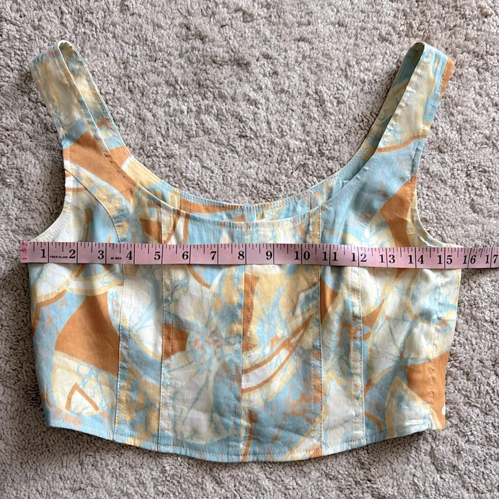 A.L.C. Isabel Sea Glass Crop Top Corset Linen Blend Sleeveless Side Zipper Sz 6 - Image 11