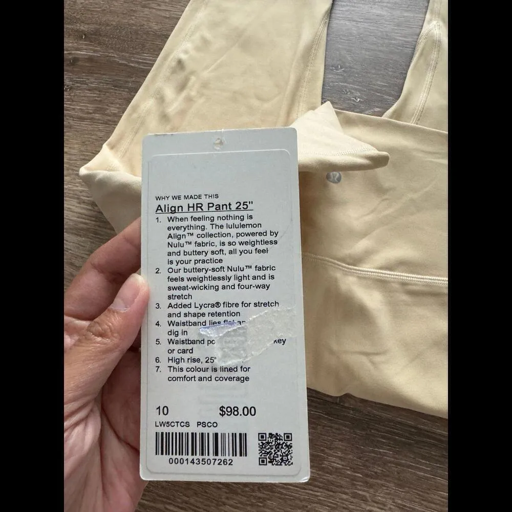 Lululemon Align High Rise 25” Prosecco, Double Lined Size 10 NWT - Image 2