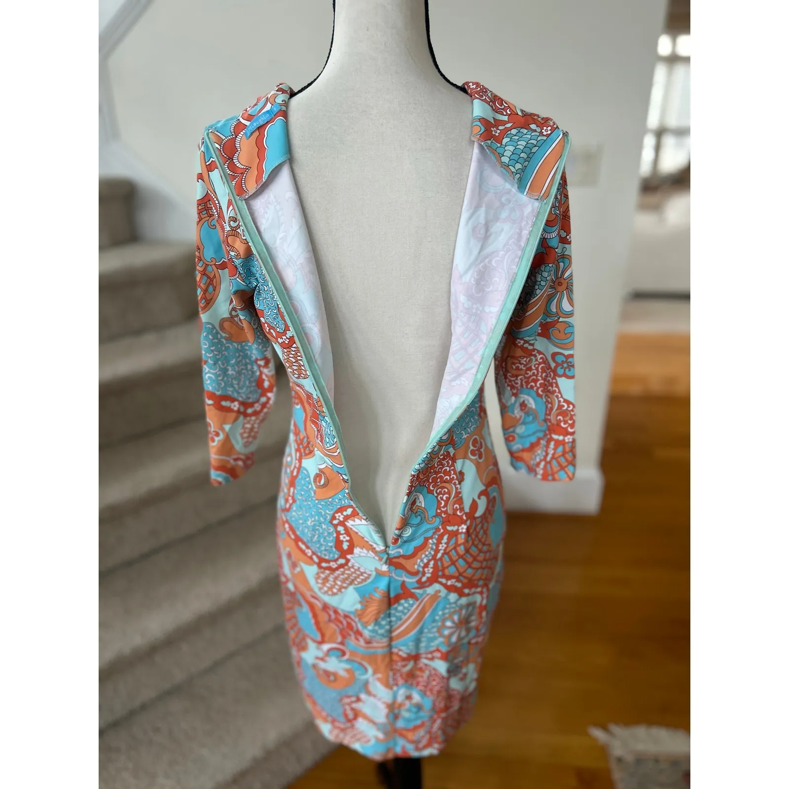 J.McLaughlin Blue & Orange Abstract Floral Paisley Catalina Cloth Sheath Dress - Image 4