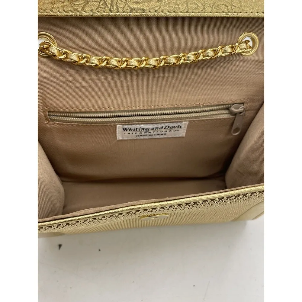 Whiting Davis International Gold Metal Mesh Structured Crossbody/Clutch Mirror - Image 9