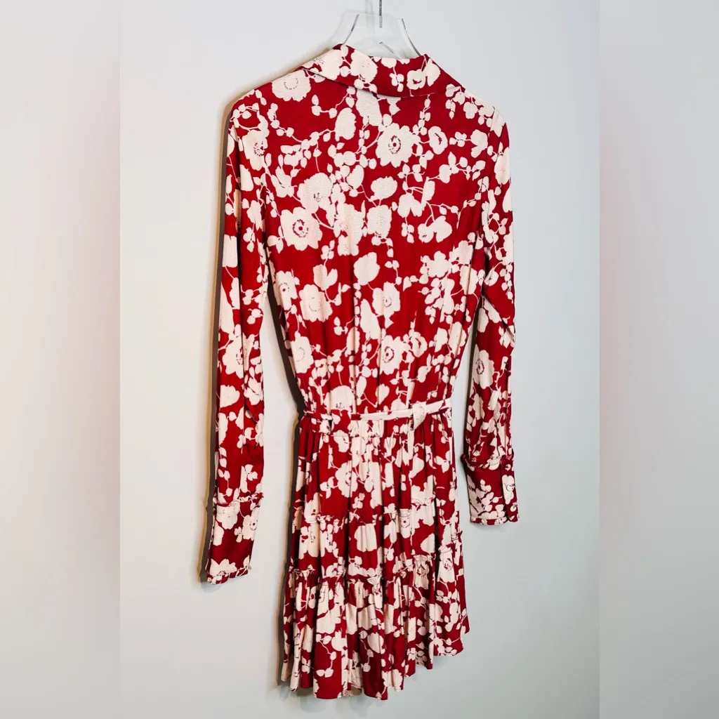 Alexis Jillian Maroon Poppy Red White Floral Long Sleeve Mini Dress Size XS - Image 7