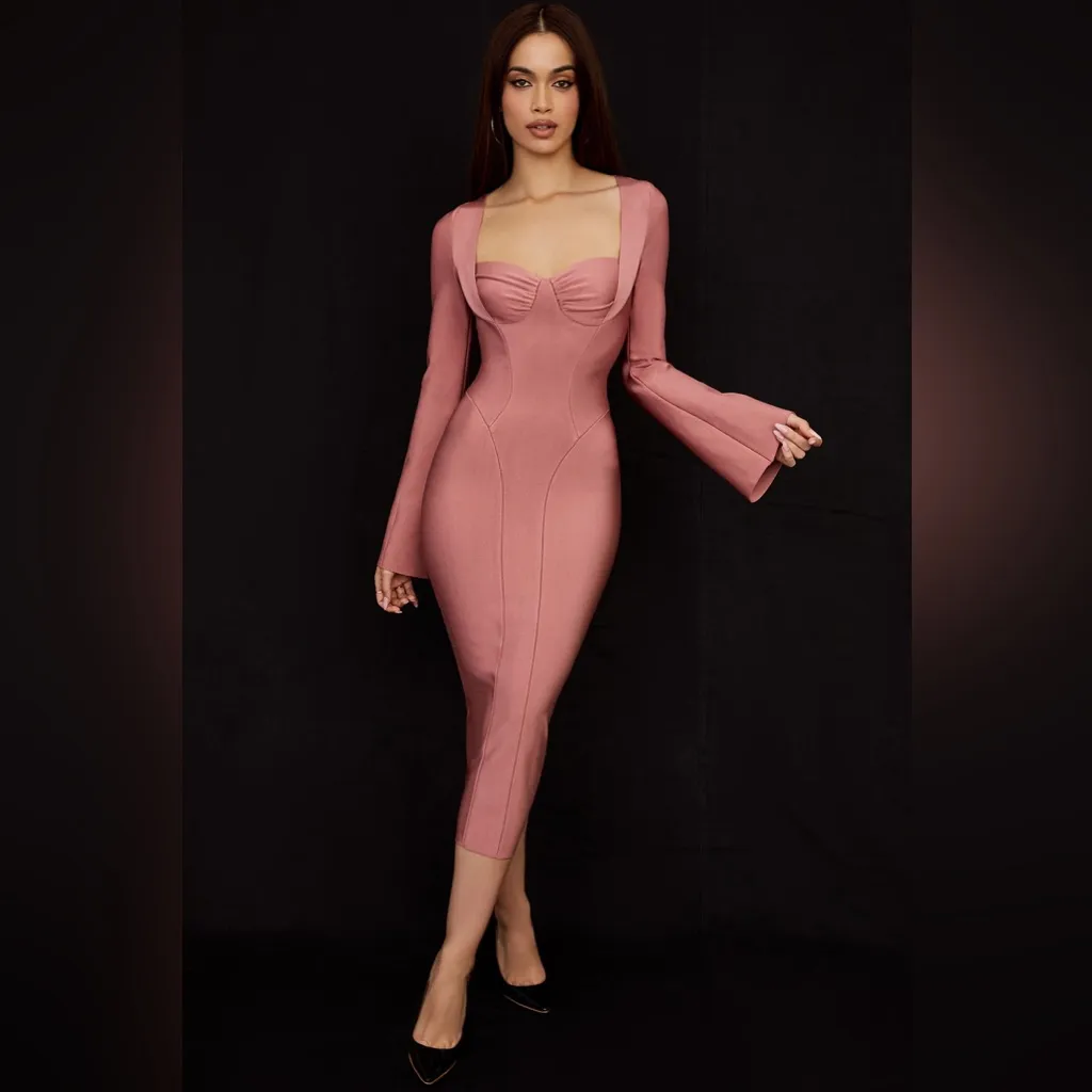 NWT House of CB Body Rose Bandage Midi Dress Size Small Glam Statement Bodycon - Image 5