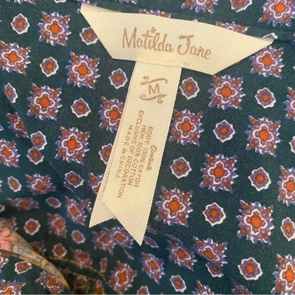 Matilda Jane Floral Eyelet Lace Ruffle Hem Sleeveless Sundress Shift Dress M - Image 13