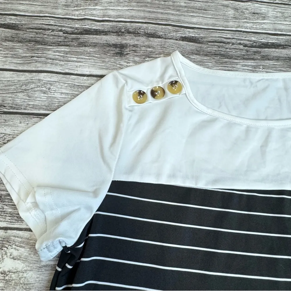 Shein Women's Casual Tunic Length T Tee Shirt Black White M Med Medium Stretch - Image 4