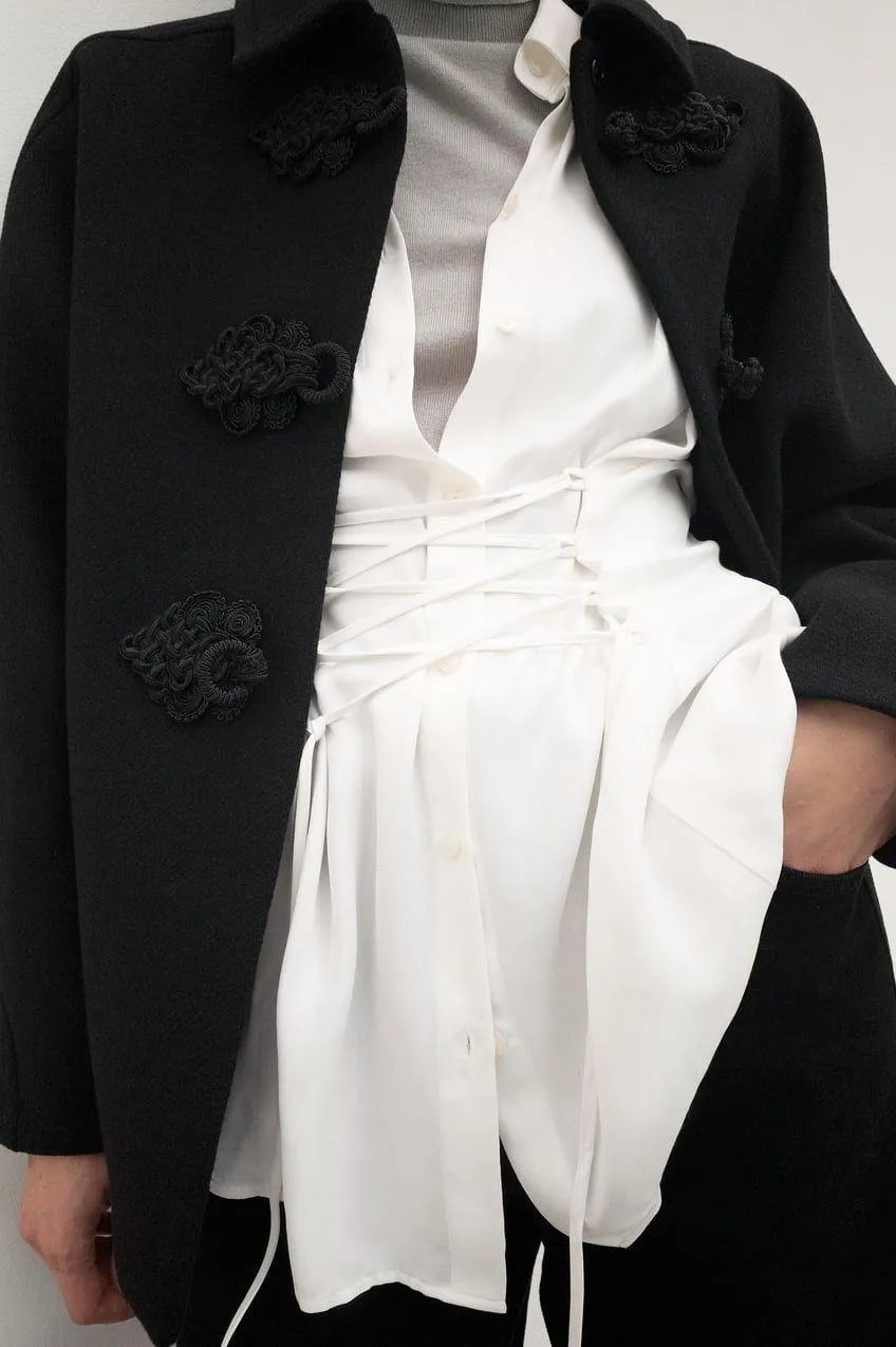 Black Wool Blend Toggle Coat Jacket - Image 4