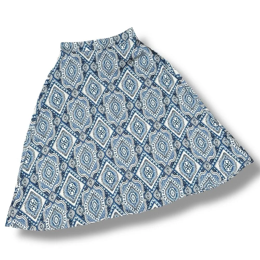 Metrowear Satin‎ Mosaic Print Midi Skirt Blue White Medium - Image 12