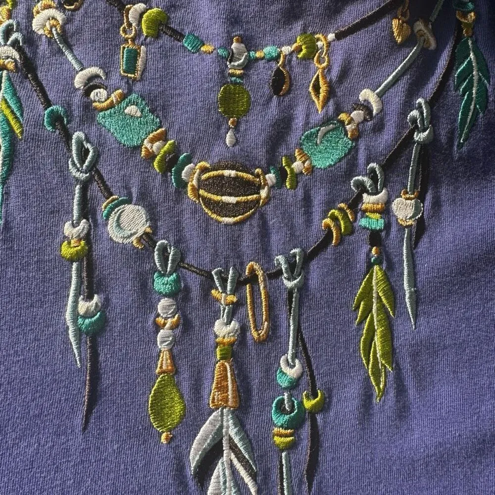 Bob Mackie Embroidered Feathers And Beads Purple Top - Image 8