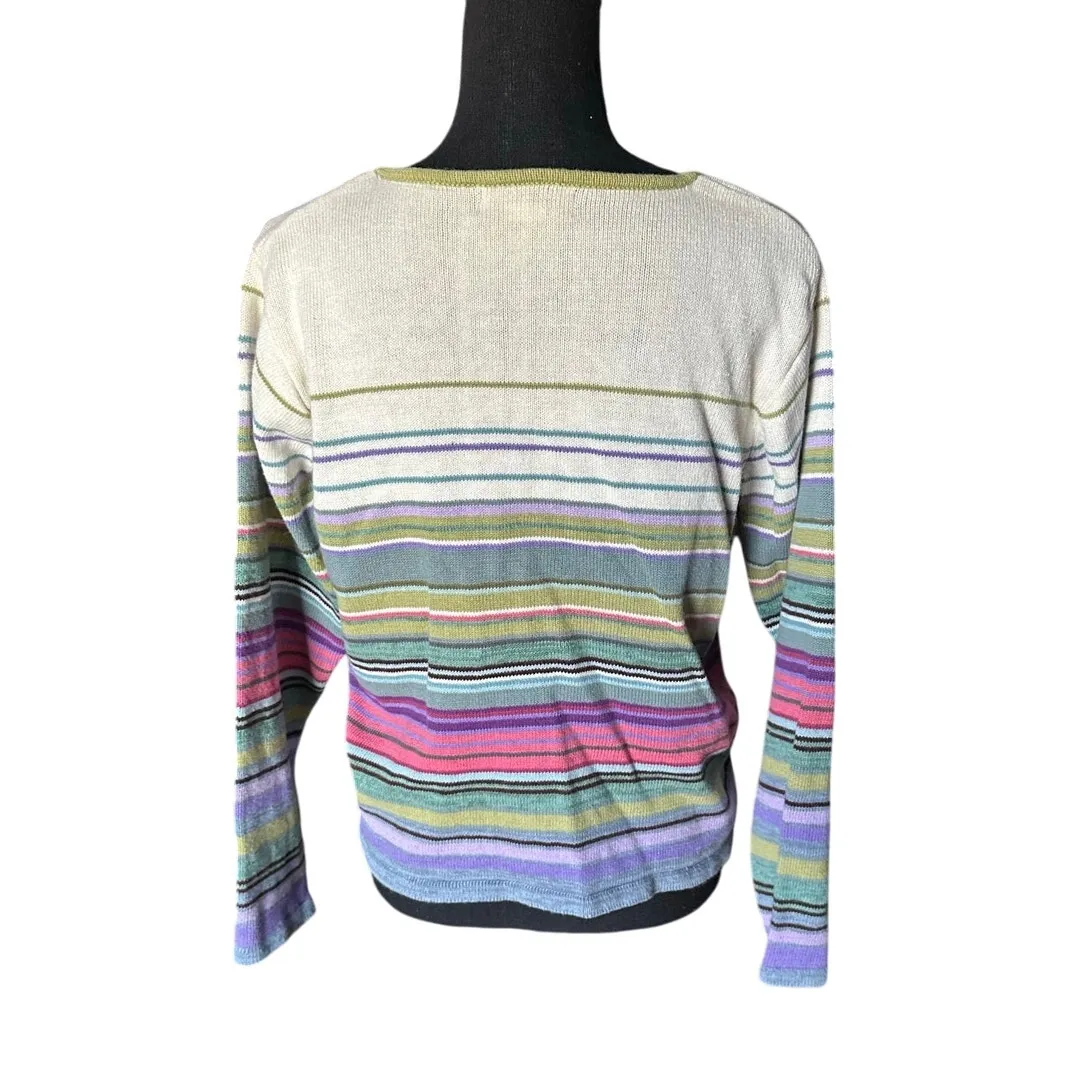 Vintage 90s Tiara International Knit Cardigan | Striped | Faux Buttons | L Size L - Image 5