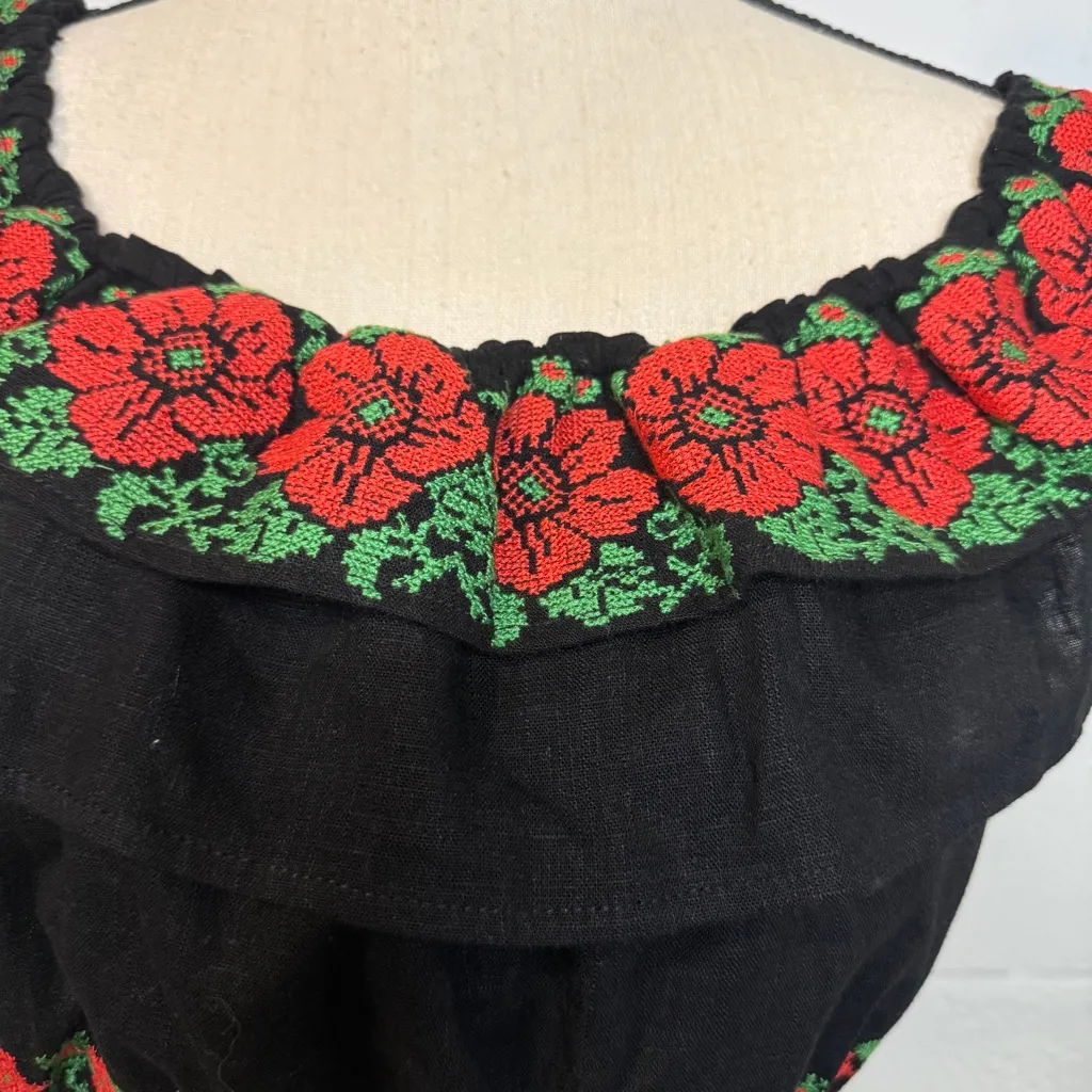 Herencia Collection Black Off the Shoulder Blouse w Red Embroidered Flowers 2XL Size XXL - Image 2