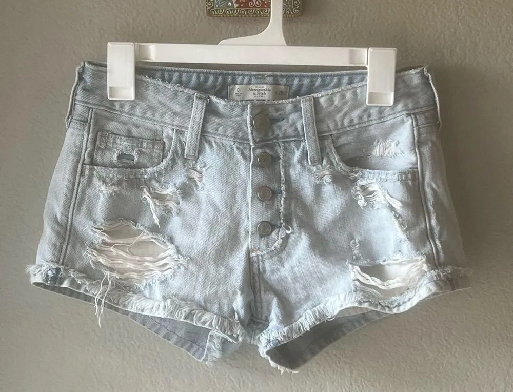 Abercrombie & Fitch Women's Distressed Denim Shorts Blue Size 0 - Image 2