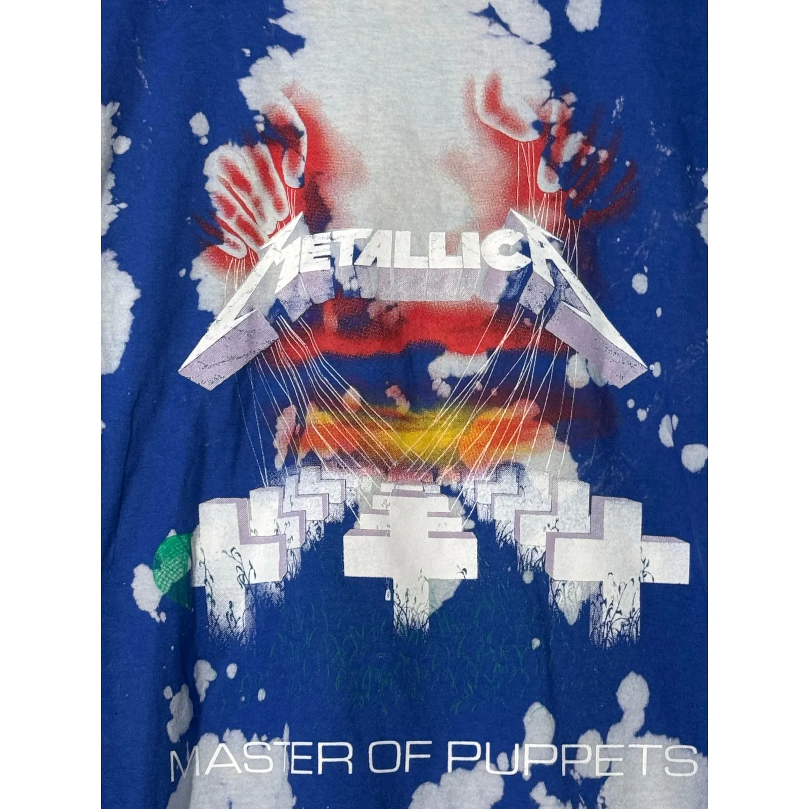 METALLICA Master of Puppets Graphic Band Tee Tie Dye Blue White Mens Medium - Image 4
