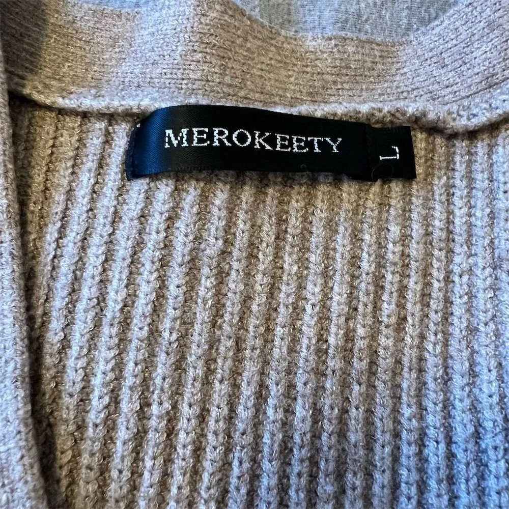 Merokeety Women's Beige Ribbed Button-Up Cardigan Sweater Size L - Image 8