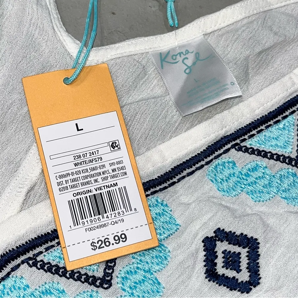 NEW Kona Sol White Embroidered Side Tie Tassel Swim Cover Up Dress size Large - Image 8