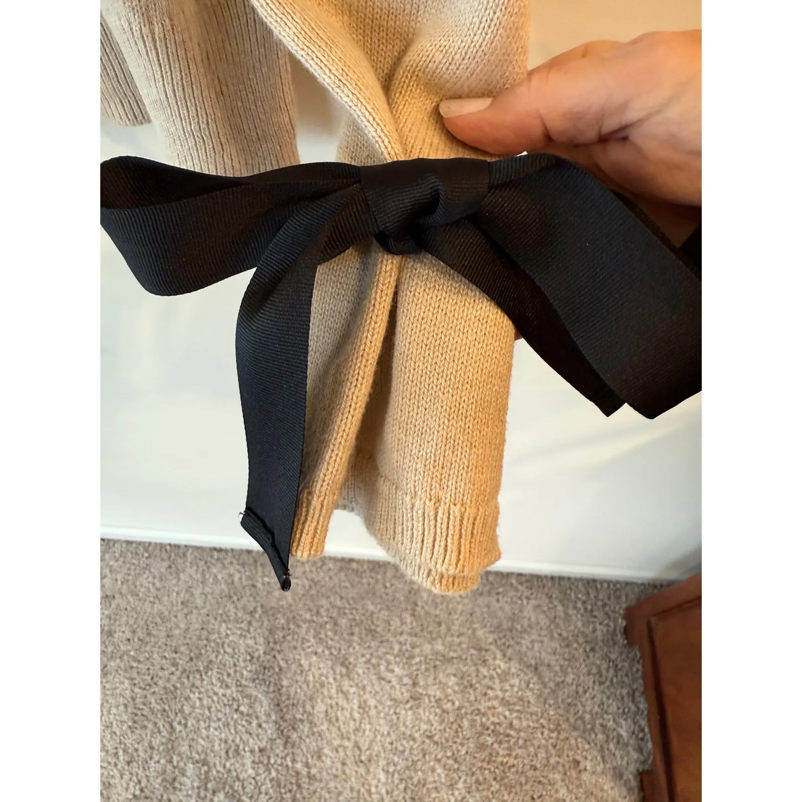 J. Crew Mercantile Sweater Womens Large Tan Knit Merino Wool Ribbon Bow Sleeve - Image 3