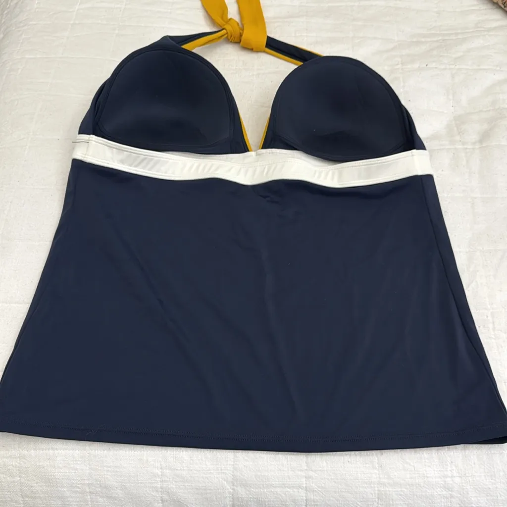 Boden Navy and Mustard Halter Tankini Top sz 16 Blue - Image 3