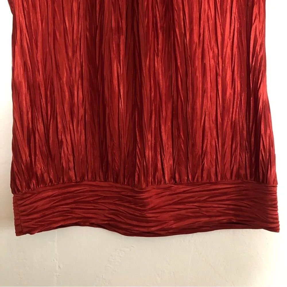 Alyx Red Crinkle Flutter Flounce Sleeve Back Twist Key Hole Shirt Blouse Top Size L - Image 4