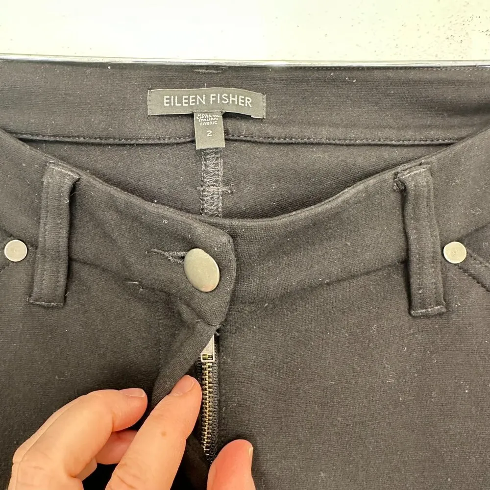 Eileen Fisher Size 2 Black Pants Stretch Jersey Knit Straight Leg Casual Comfort - Image 5
