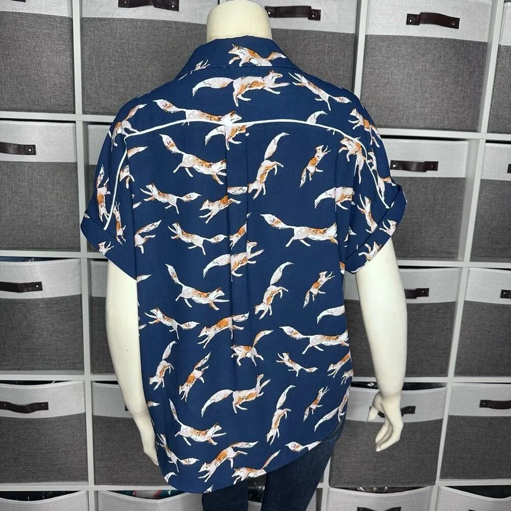 Cooper & Ella Alice Button Front Blouse Fox Print Size Large - Image 4