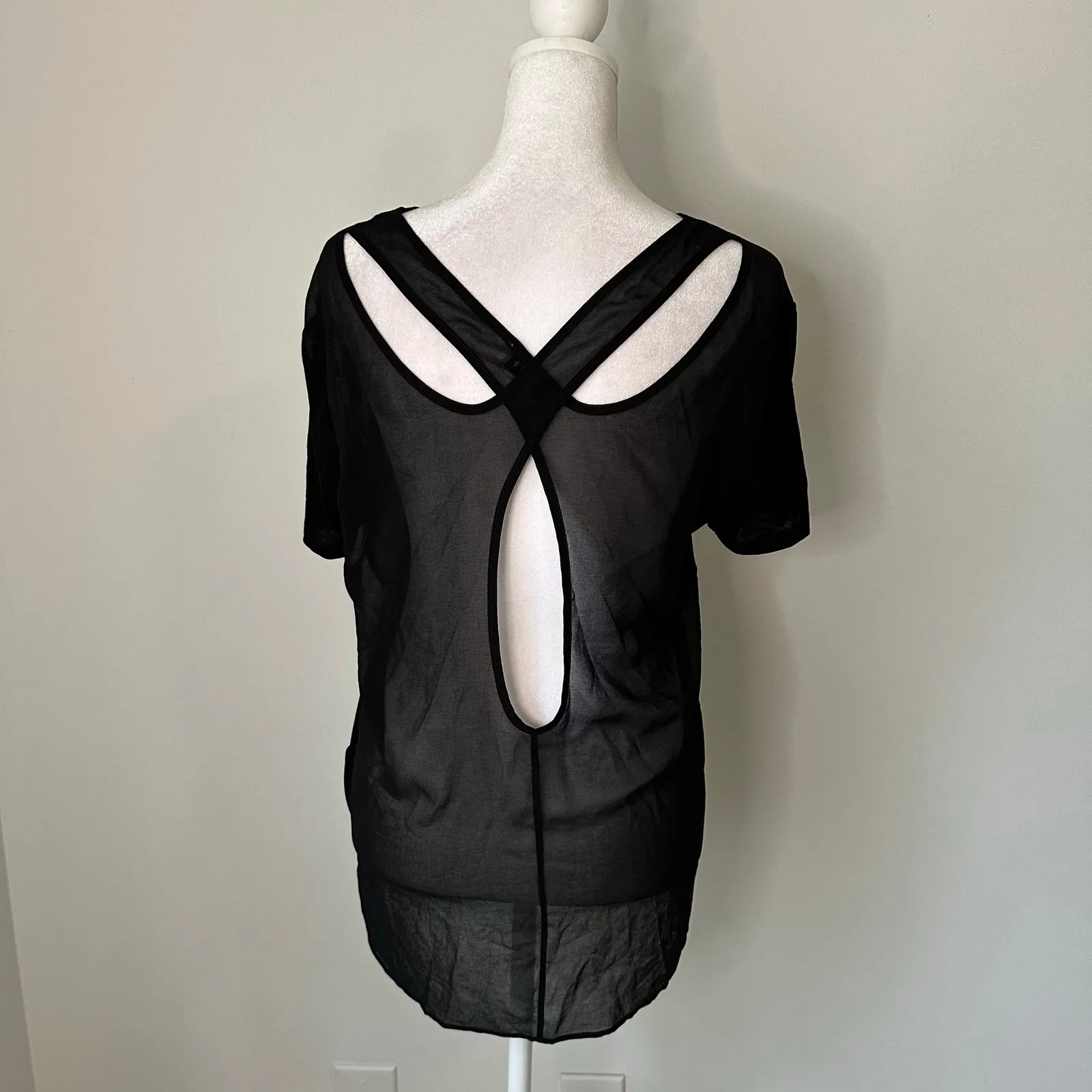 Sandro Paris black semi-sheer open back top size 2 NWT - Image 4