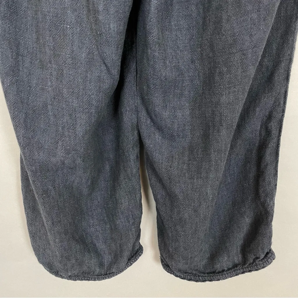 Garnet Hill Linen Culottes Pants Dark Blue Size 14 Drawstring Cropped Crocheted - Image 7