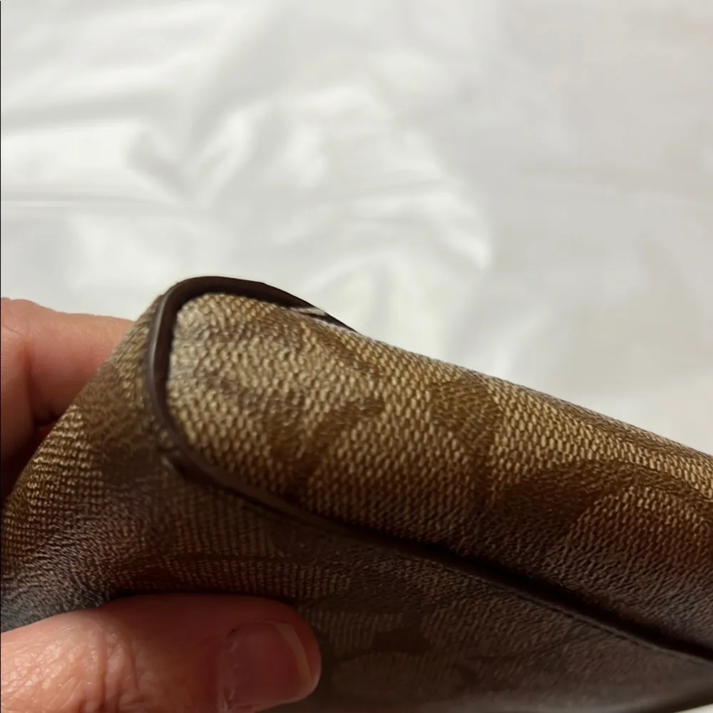 Coach Brown Clutch with Monogram Pattern and Zipper Closure - Image 12