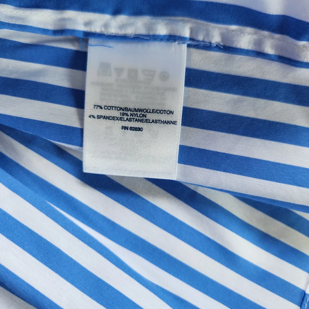 Lands End Popover Blouse Peplum Bell Sleeve Scoop Neck Striped Blue White 24W - Image 11