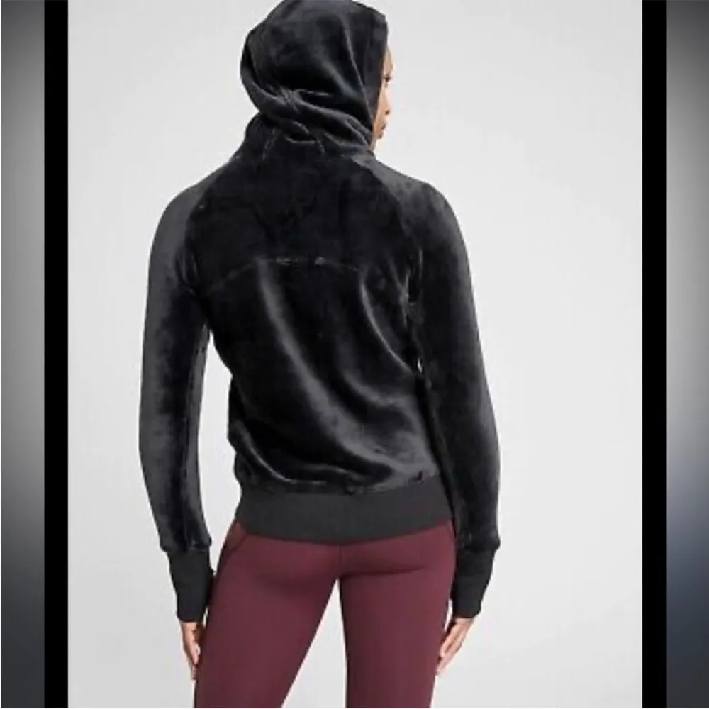 Athleta Triumph Hoodie Double Cozy Karma Fleece Athleisure Black Size XXS - Image 3