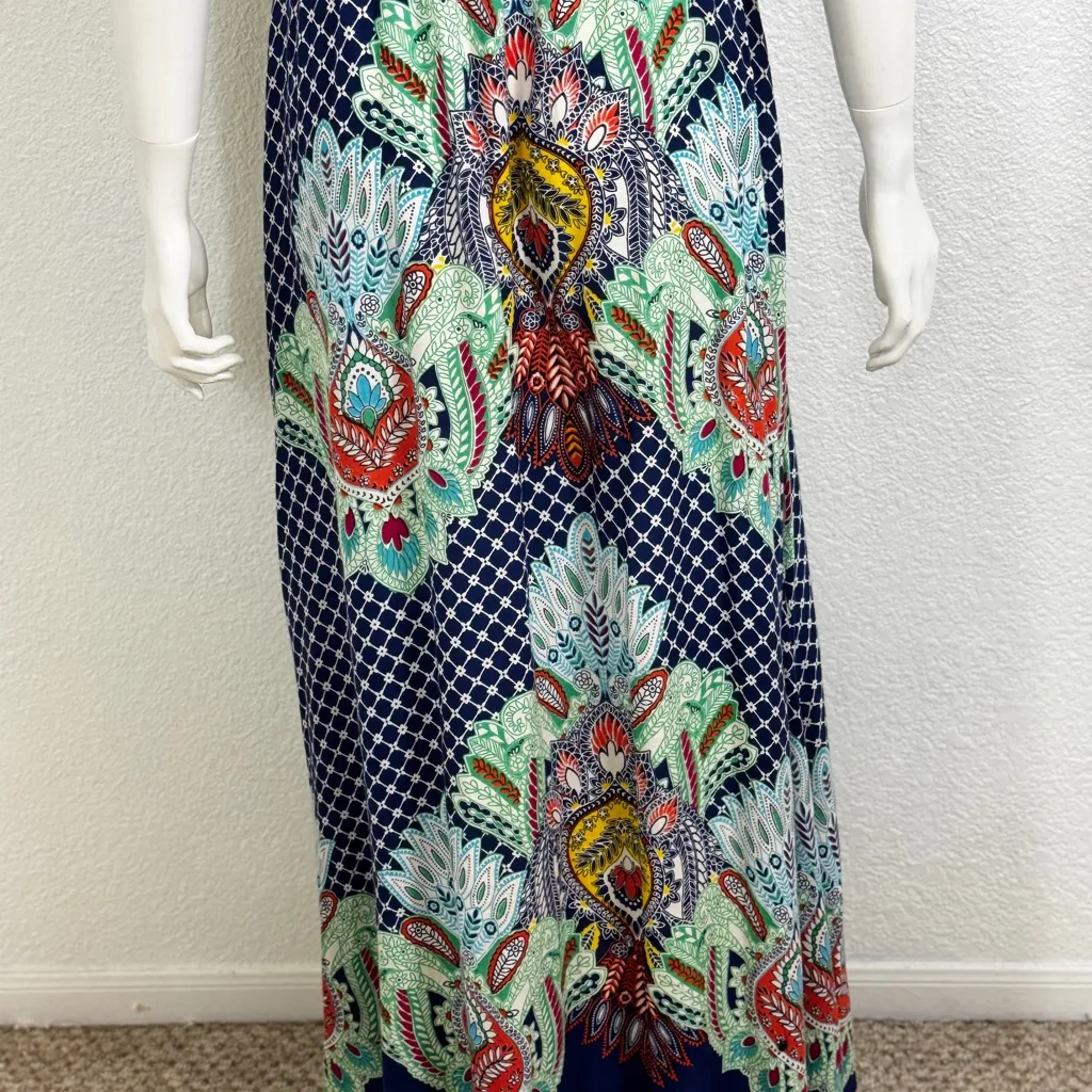 Magic 100% Rayon Boohoo Blue and Green Floral Patterned Maxi Dress - Image 10