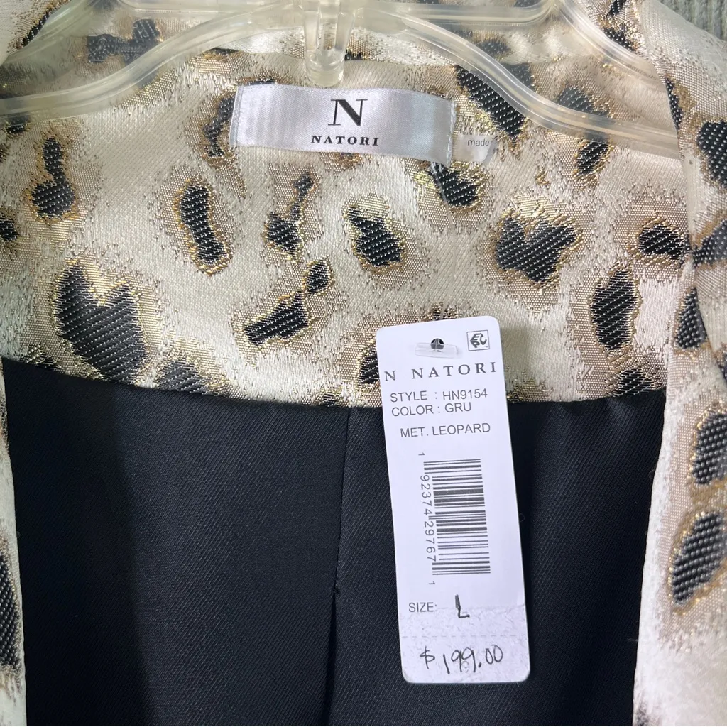 Natori Size Large Gold Metallic Leopard Print Lined Open Front Cardigan Jacket - Image 6