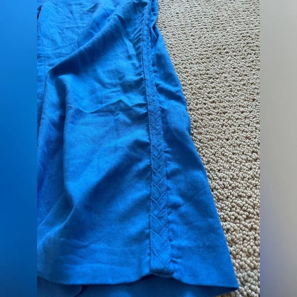 Jason Wu Linen Blend High Waisted Wide Leg Pants, Blue, Size 12, Braided, Flowy - Image 4