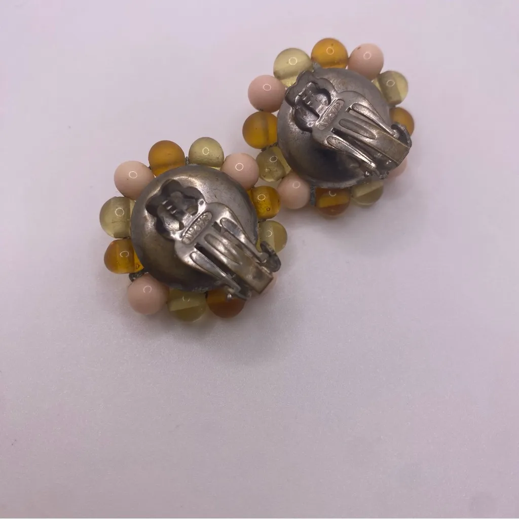 Vintage JAPAN Signed Beaded Earrings – Cream, Pink & Tan – 1” - Image 4