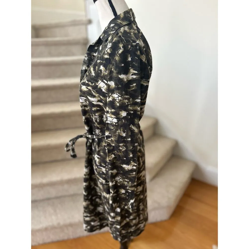 L.L. Bean Heritage Collection Camo Green Silk & Cotton Tie Waist Shirt Dress - Image 5