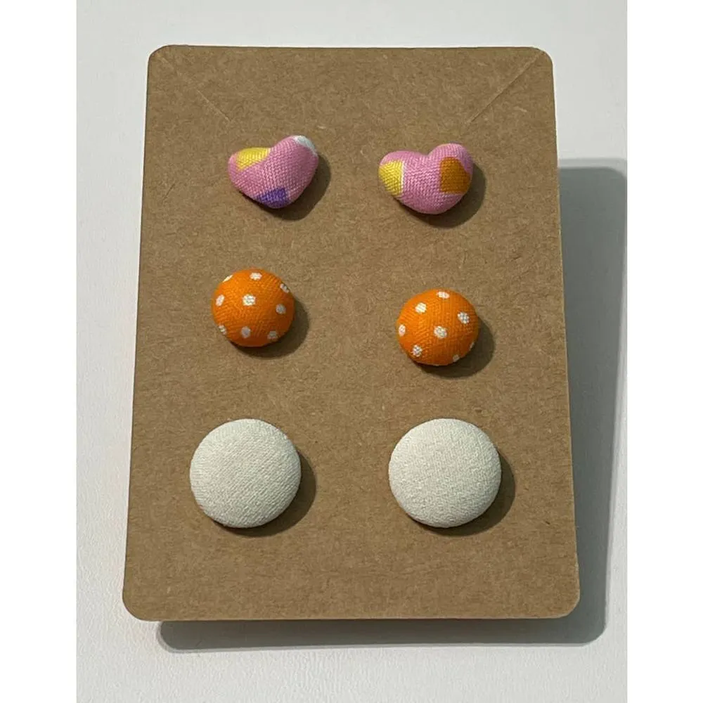 Fabric Covered Button Earring Stud Set Round Pink‎ - Image 5
