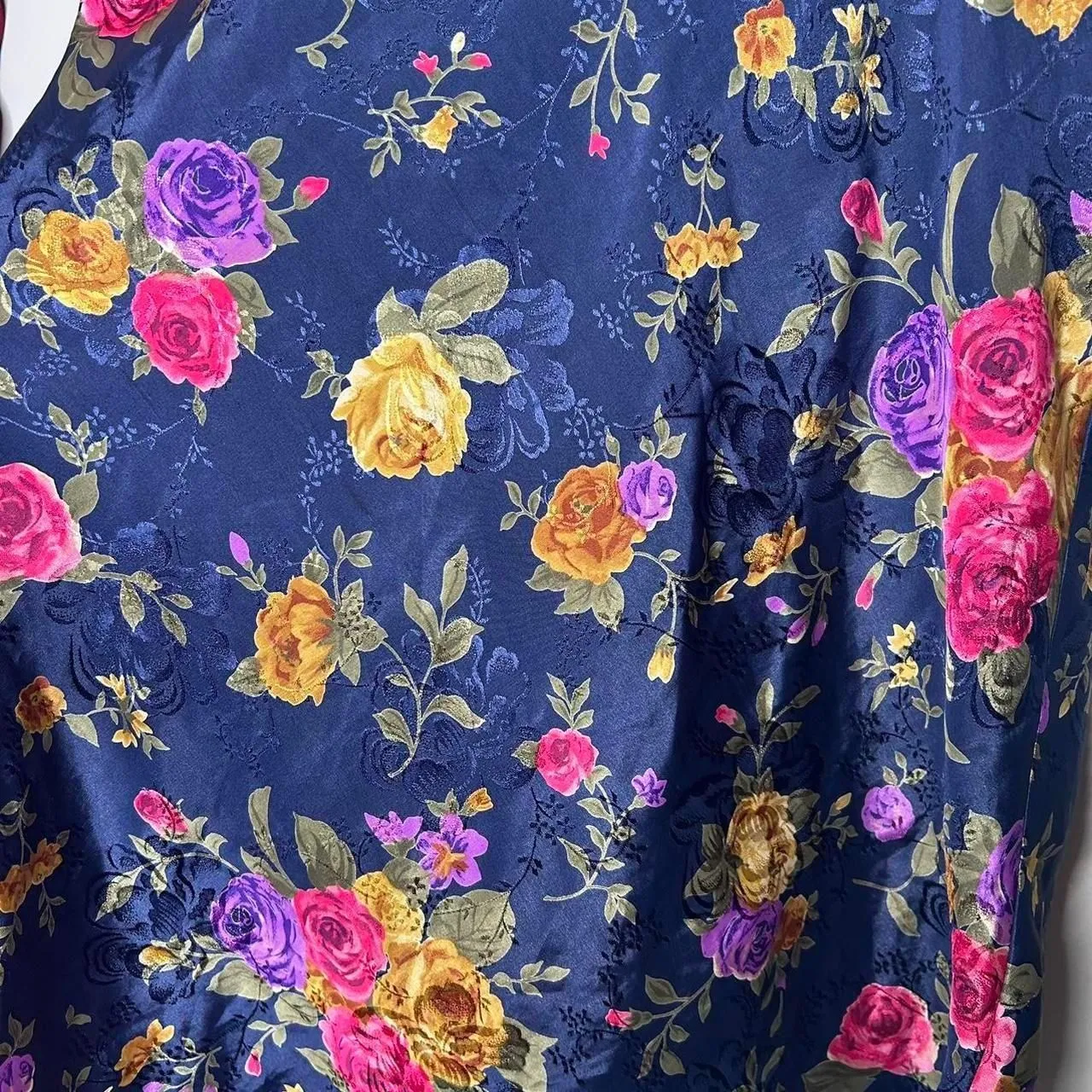 Vintage 90s 1990s Navy blue floral print slip dress V neckline - Image 6