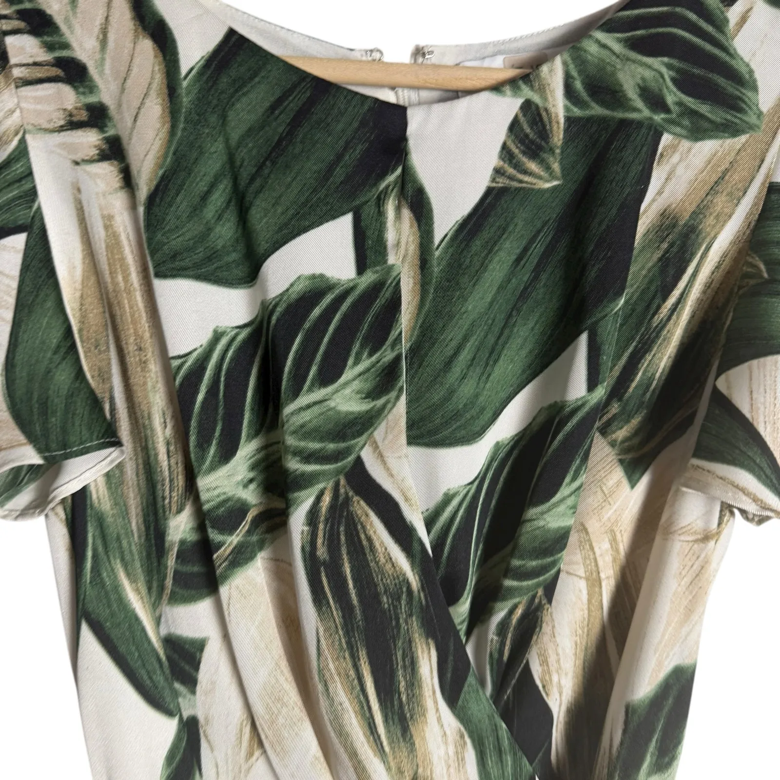 Great Jones Ivory Green Palm Leaf Short Sleeve Tropical Resort Midi Dress 4 White - Image 8