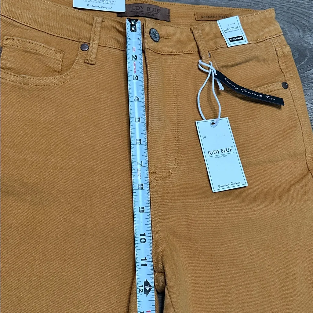 Judy Blue 31” High Waist Raw Hem Flare Jeans Tummy Control Marigold Orange 29 - Image 9