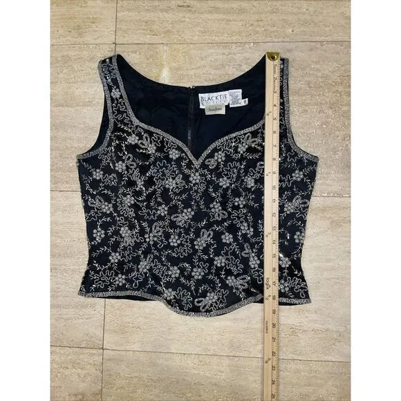 Black Tie‎ Olegi Cassini Neiman Marc. black beaded sleeveless evening top 12 - Image 4