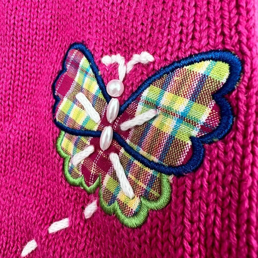 Vintage Mandal Bay Sweater Vest Pink Butterflies Zip Up Embroider Appliqué large - Image 7