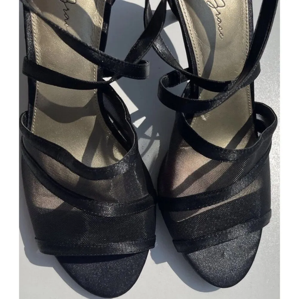 Amelia Grace Shoes Women’s Size 10 Palm Print Fabric Heels Slip On Open Toe Heel Black - Image 5