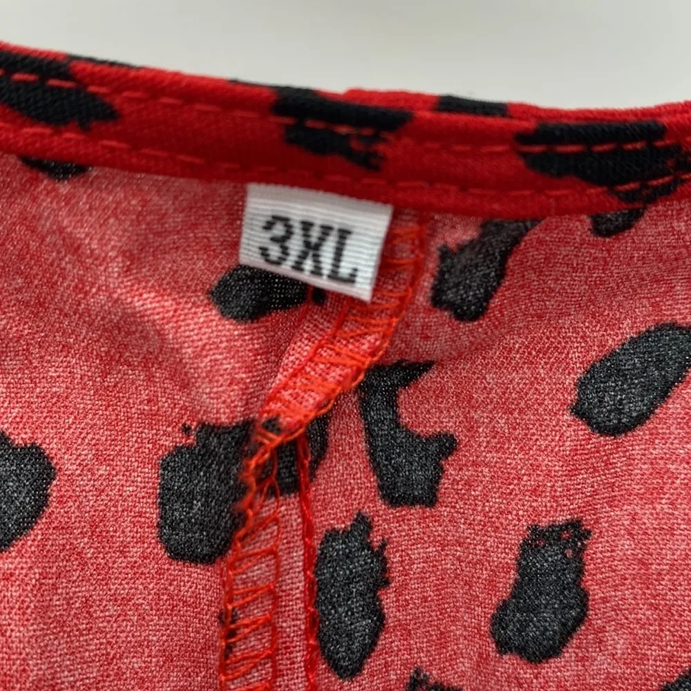 No Brand red black balloon sleeve animal print top date night party girls night Size 3X - Image 4