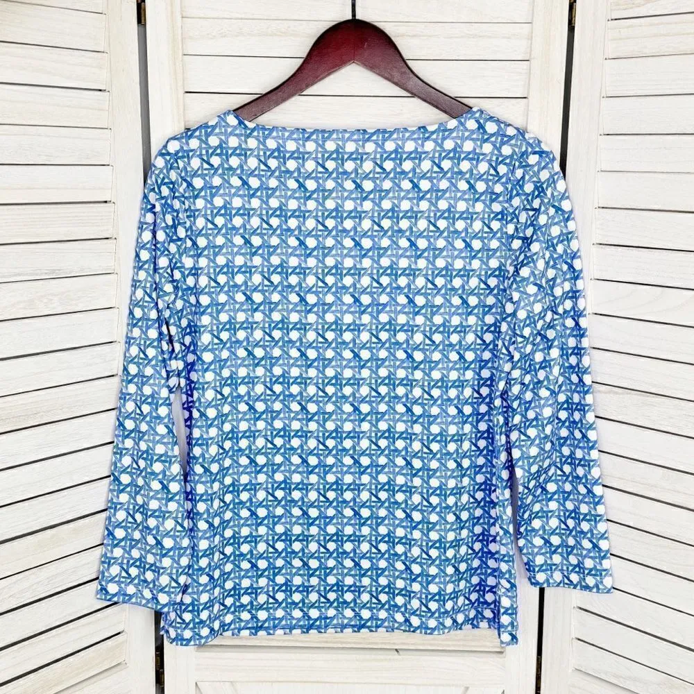 Vineyard‎ Vines Basket Print Simple Boatneck Tee Shirt UPF50 Blue White Small - Image 8