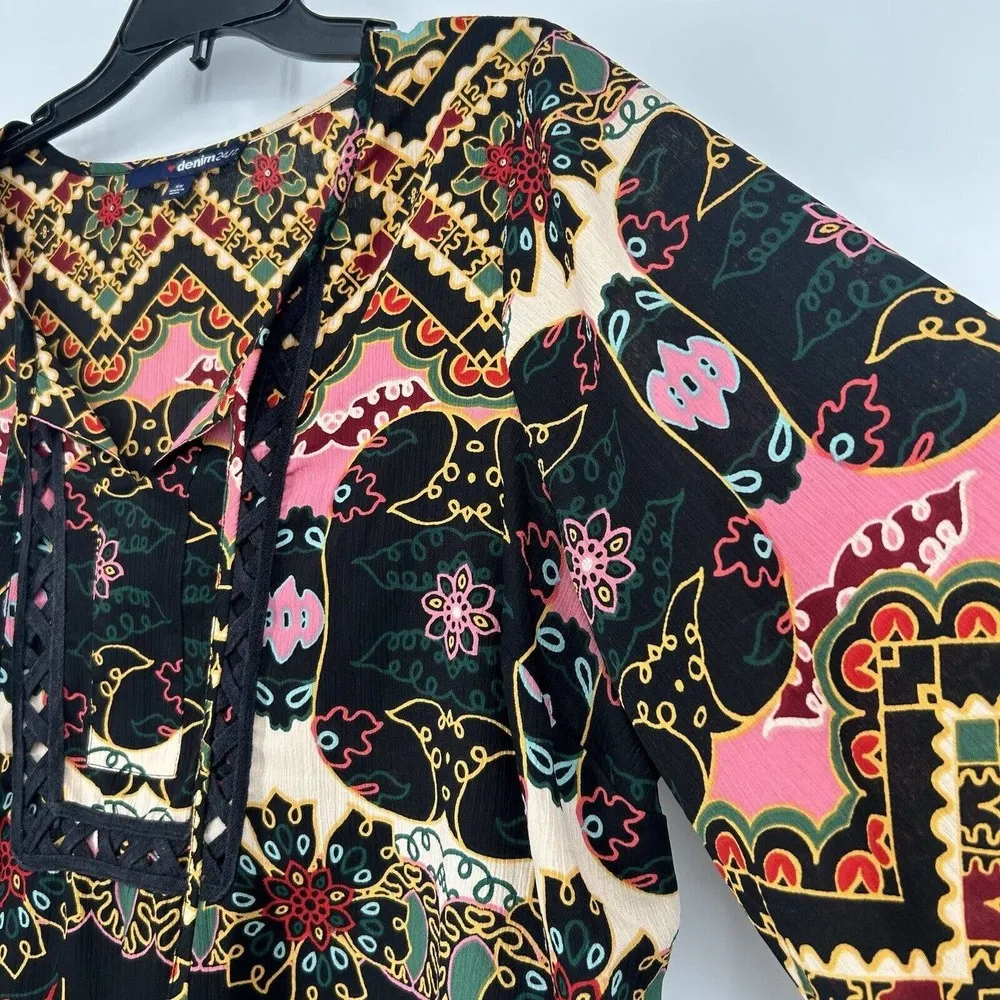 Denim 24/7 Boho Gauzy Crepe Tunic Top Back Pink Mixed Pattern Crochet 16W Size undefined - Image 4