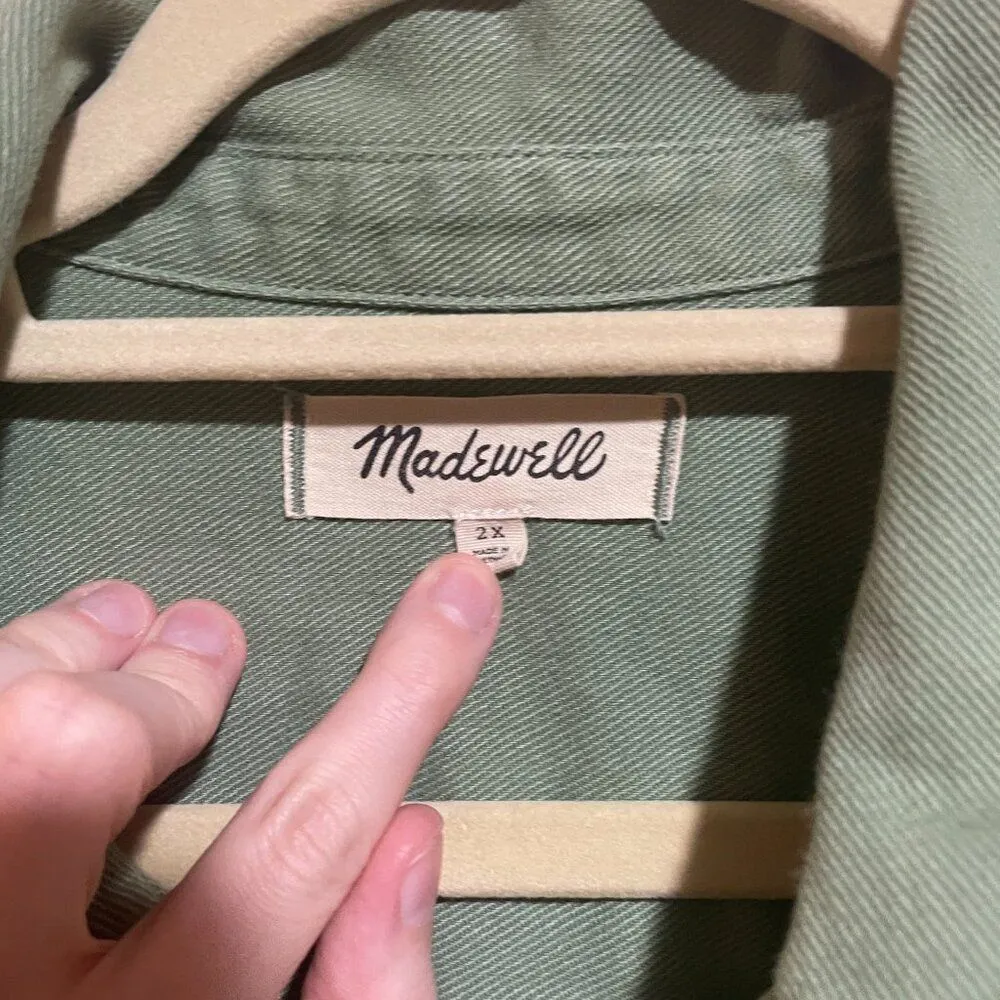 Madewell Size 2X Plus Garment-Dyed Twill Shirt Jacket Shacket Button Down Green - Image 4