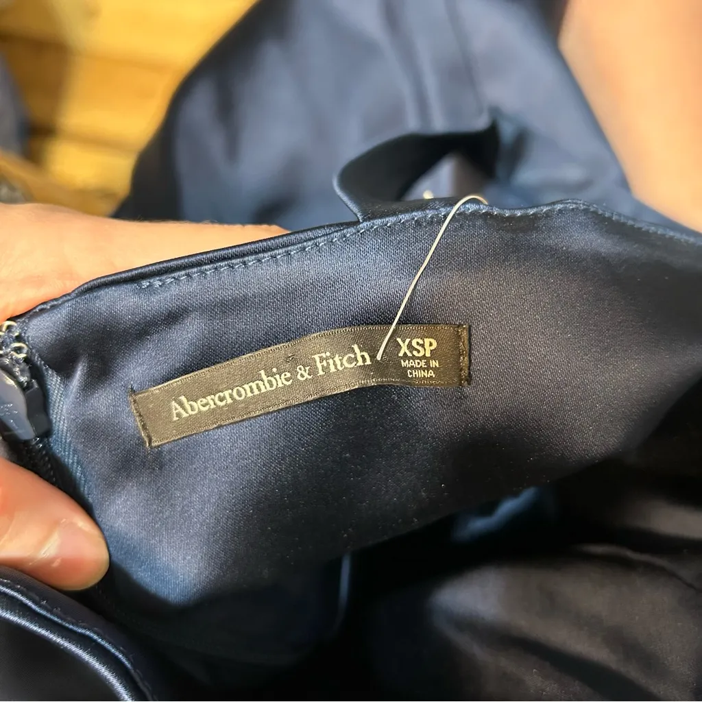 Abercrombie & Fitch Sculpting Stretch Satin Midi Dress Navy Size XS Petite New - Image 9