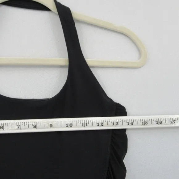 Athleta Black Mesh Me Up Ruched Halter Bodysuit Romper with Shelf‎ Bra Small - Image 4