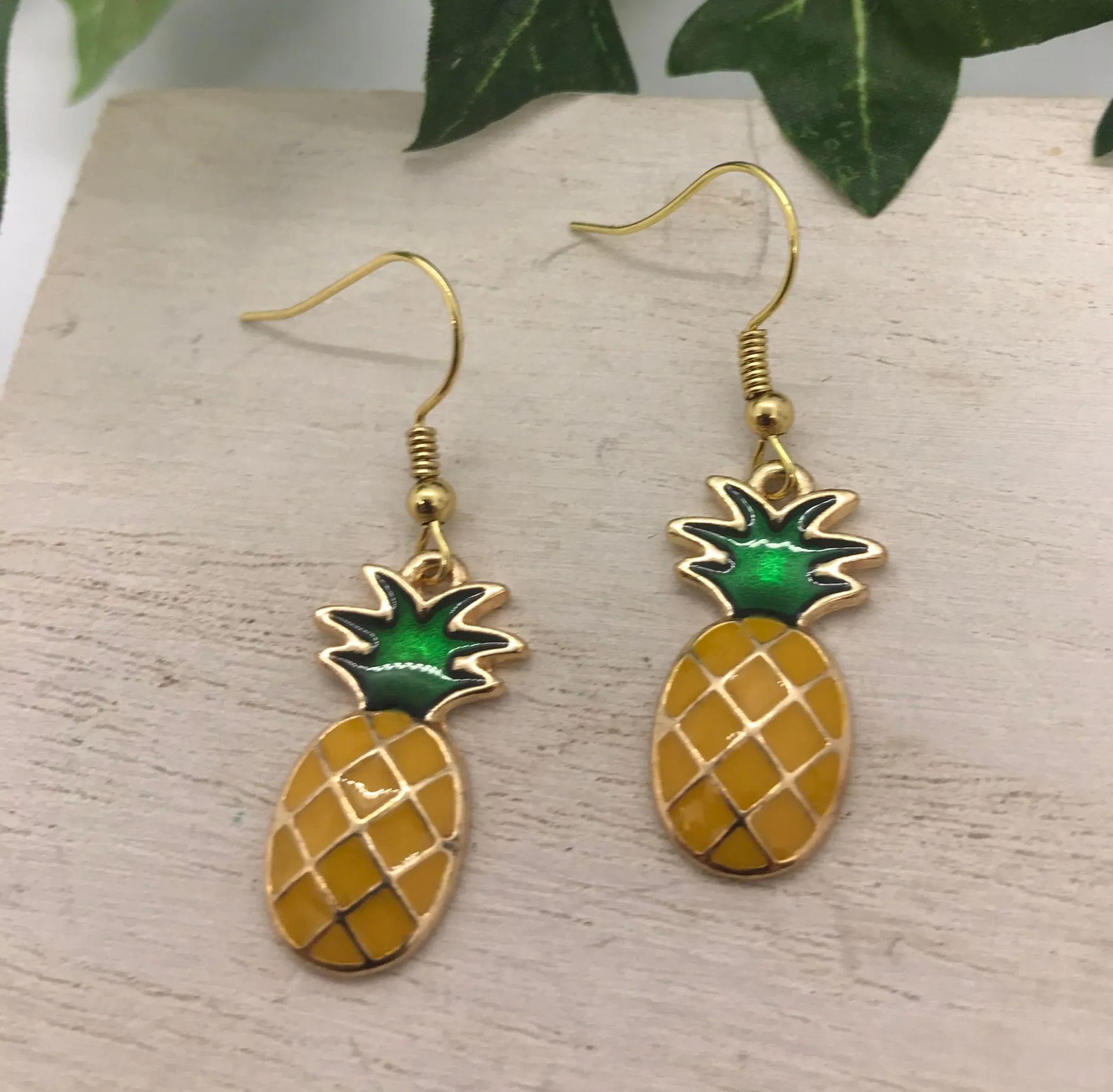 Tropical Pineapple Enamel Earrings New - Image 4