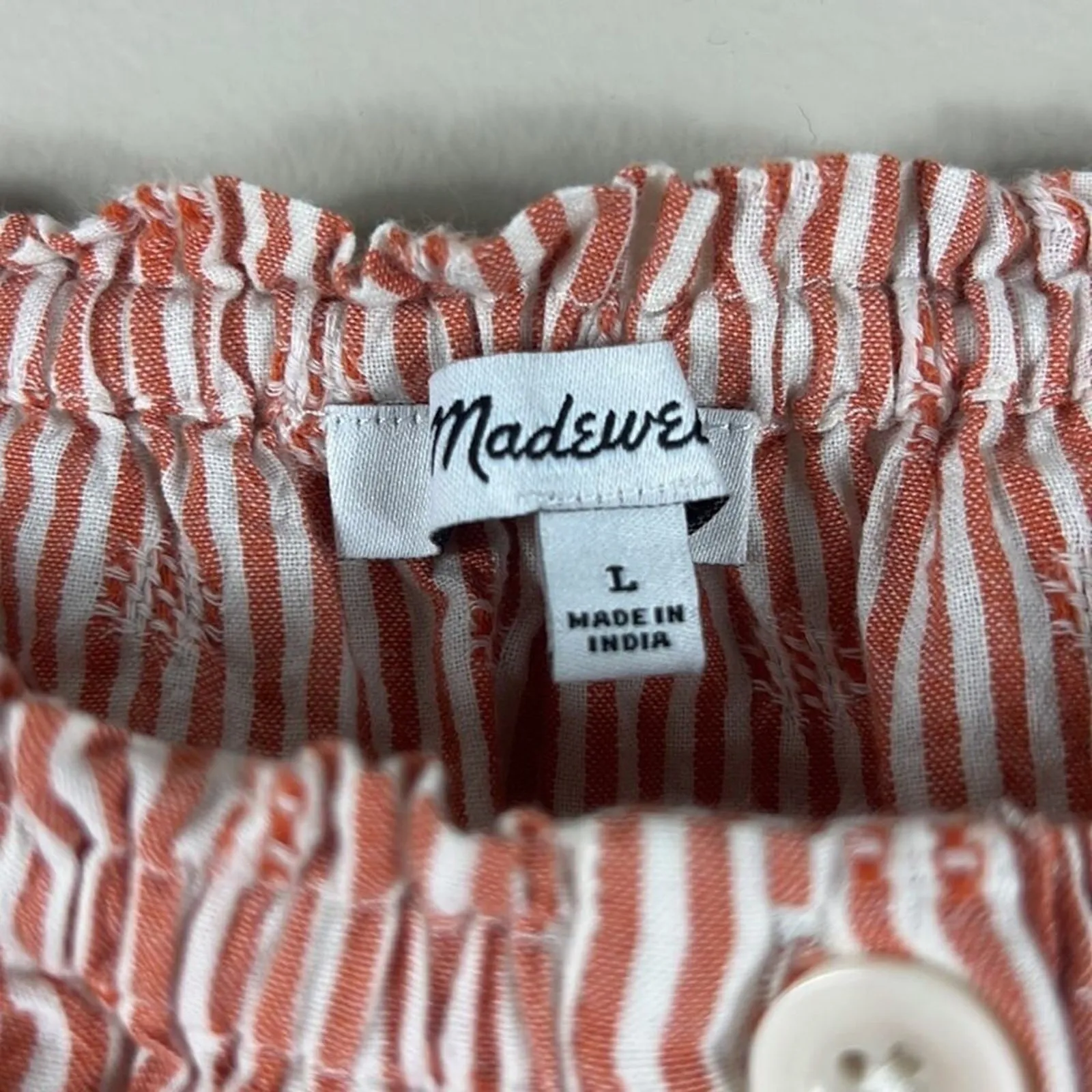 Madewell Striped Crop Top Womens L Orange Puff Sleeve Embroidered Milkmaid - Image 4